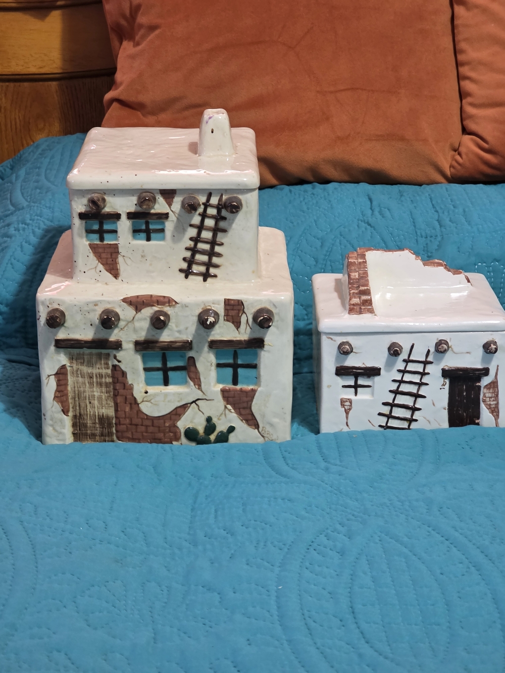 Home Interiors White and Brown Southwestern Ceramic Storage Boxes
